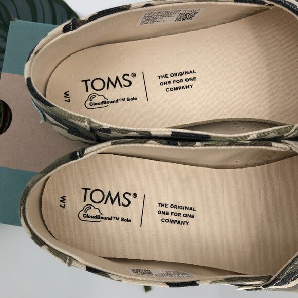 Toms Dirty Olive Green Black Tan Camouflage Canvas Slip On Alpargata Loafer Shoe - Picture 6 of 7